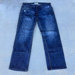 ECKO UNLTD Vintage 38x32 Mens Relaxed Fit Jeans Dark Wash Distressed